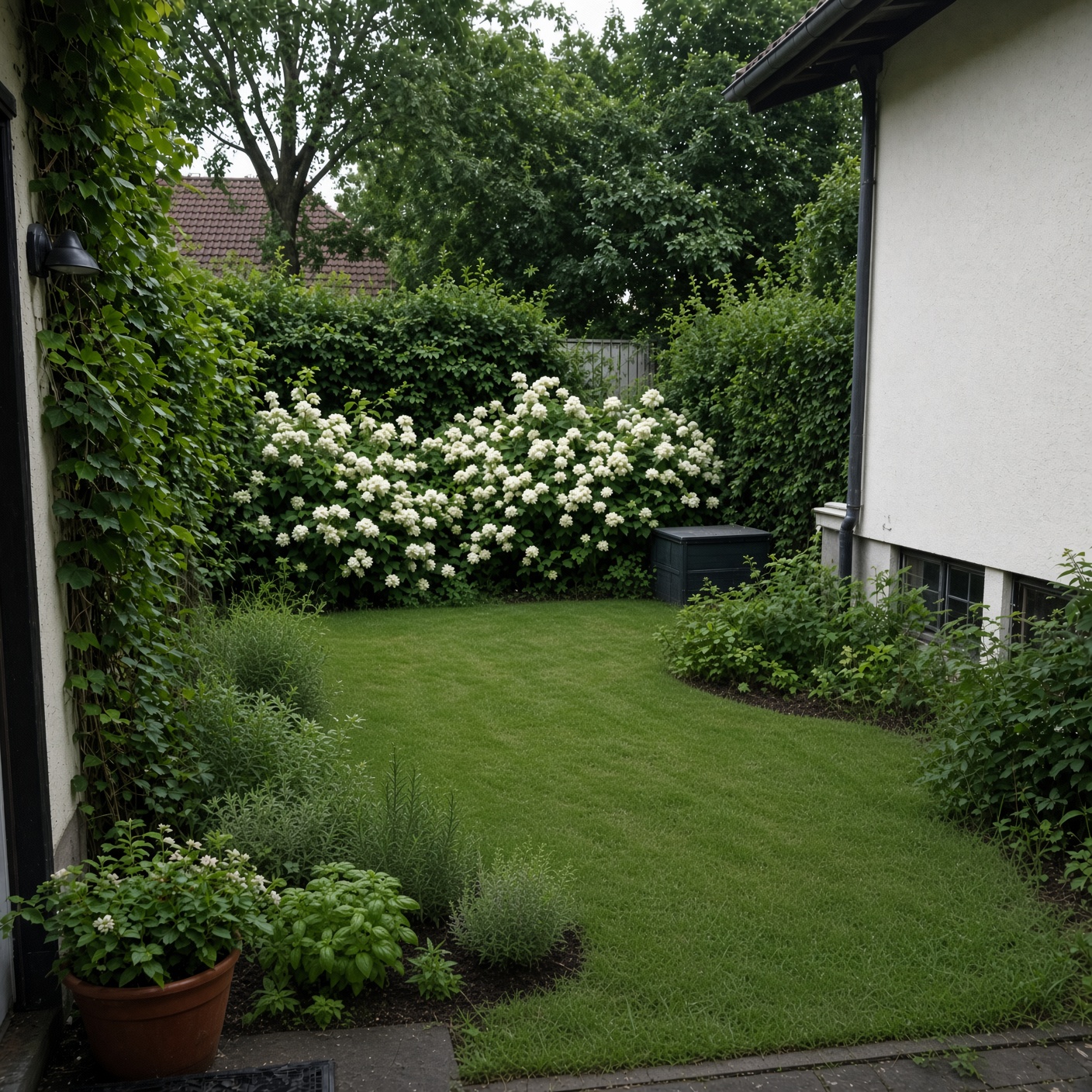 Gartenarbeiten Saarbrücken – Nachher: gepflegter Garten nach Rasenschnitt und Pflege durch Gebäudeservice Lutz